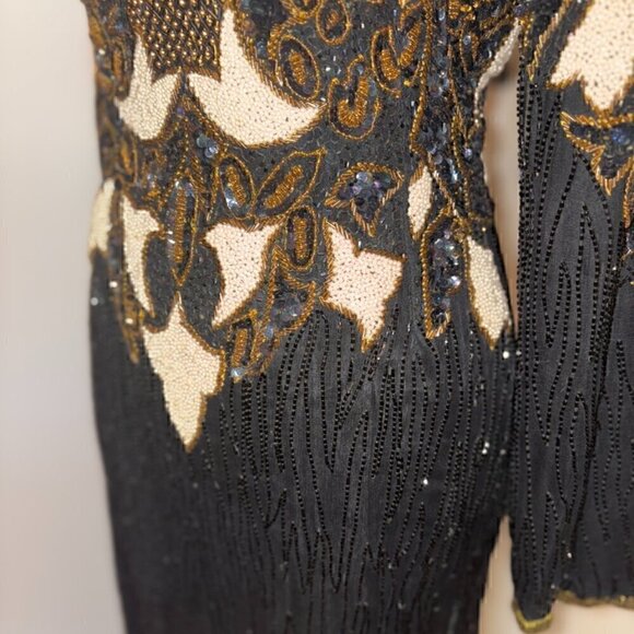 NEW WITH TAGS VINTAGE 100% SILK FULL SEQUINED OPEN BACK COCKTAIL DRESS SIZE S - Picture 5 of 12